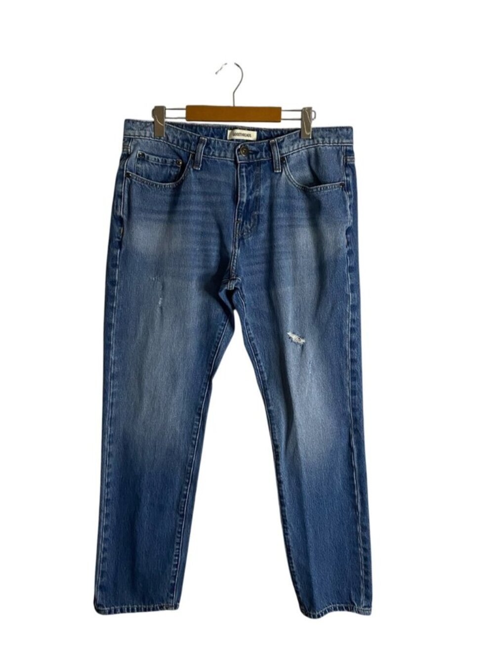 Goodthreads Men's Medium Indigo Distressed Casual Slim Fit Denim Jeans